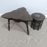 An Anglo-Indian carved octagonal Table, with foliate carving to top and supports, W 38cm x D 38cm