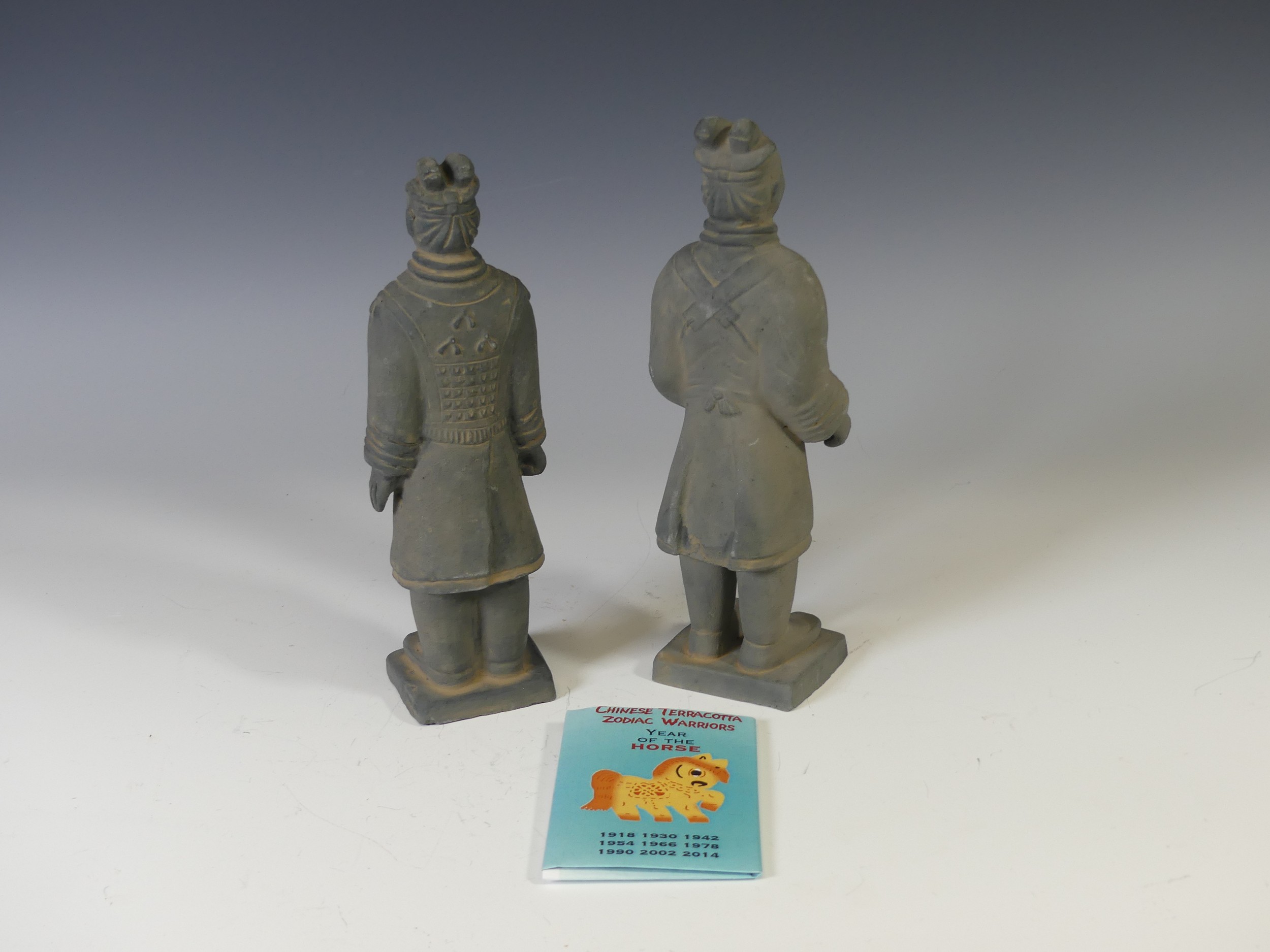A pair of reproduction Terracotta Army figures, H 22cm, cased, with certificates (2) - Image 2 of 2