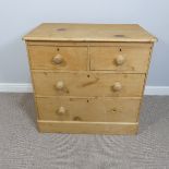 An antique pine Chest of Drawers, two short and two long drawers on plinth base, W:88cm x H:82cm x