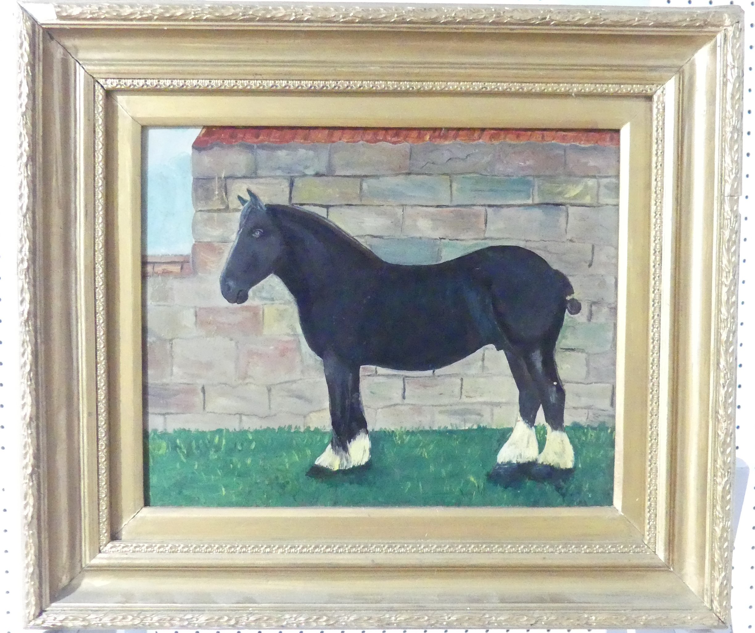 20th century School, Portrait of a plough horse, oil on board, signed J. Taylor verso, 23cm x