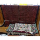 Tribal rugs; an orange and black striped flat weave rug Camel Blanket, 100% wool, formed of two