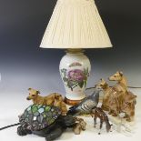 A Tiffany style Tortoise Table Lamp, W 25cm x D 17cm x H 11cm, together with four HK German