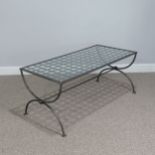 A contemporary glass and steel Coffee Table, W 107cm x D 53cm x H 46cm, together with an Edwardian