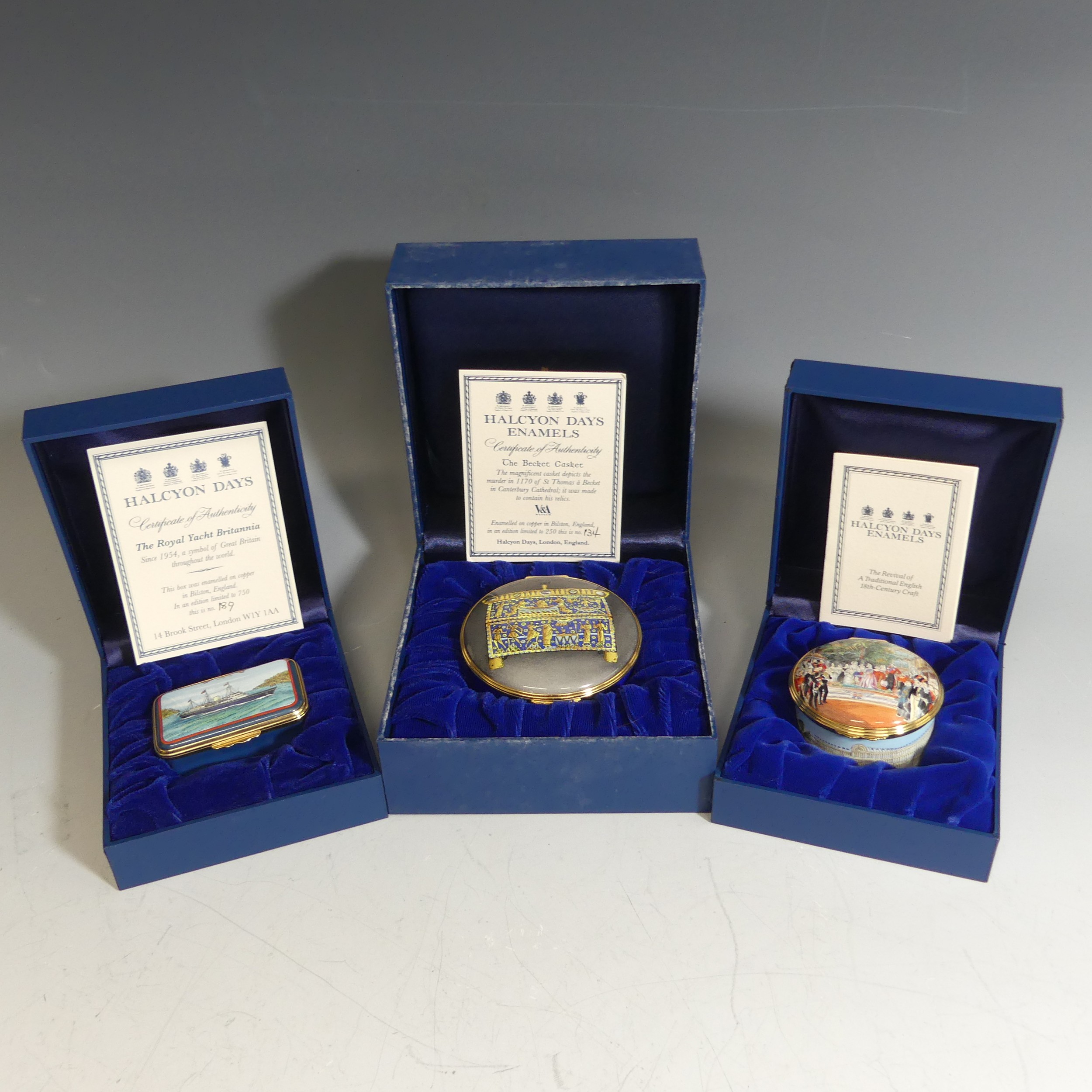 A small quantity of Halcyon Days enamel Boxes, of varying interests, including 'The Beckett - Image 2 of 3