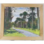 Paul Redvers, (British, 1933-2021) Monkey Puzzle Avenue, Bicton College, acrylic on canvas, 51cm x