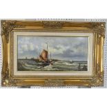 W Sita, Dutch Seascape, oil on board, signed bottom right,19.5cm x 40cm, framed.