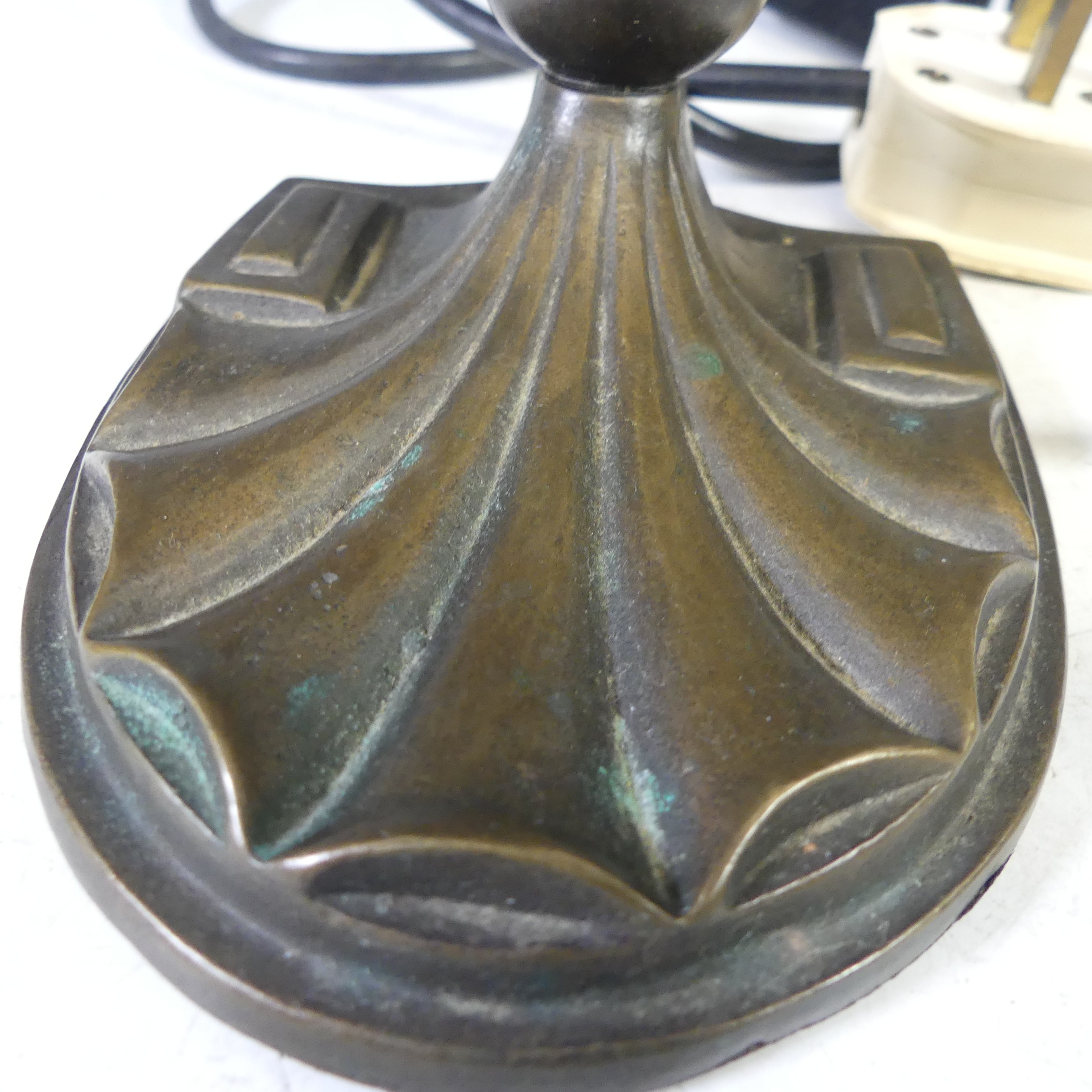 An Art Deco style bronzed globe Table Lamp, in the form of a nude lady holding a globe, H 43cm - Image 4 of 4