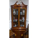 An Edwardian style mahogany corner display Cabinet, with fan inlays and boxwood stringing, 84cm wide