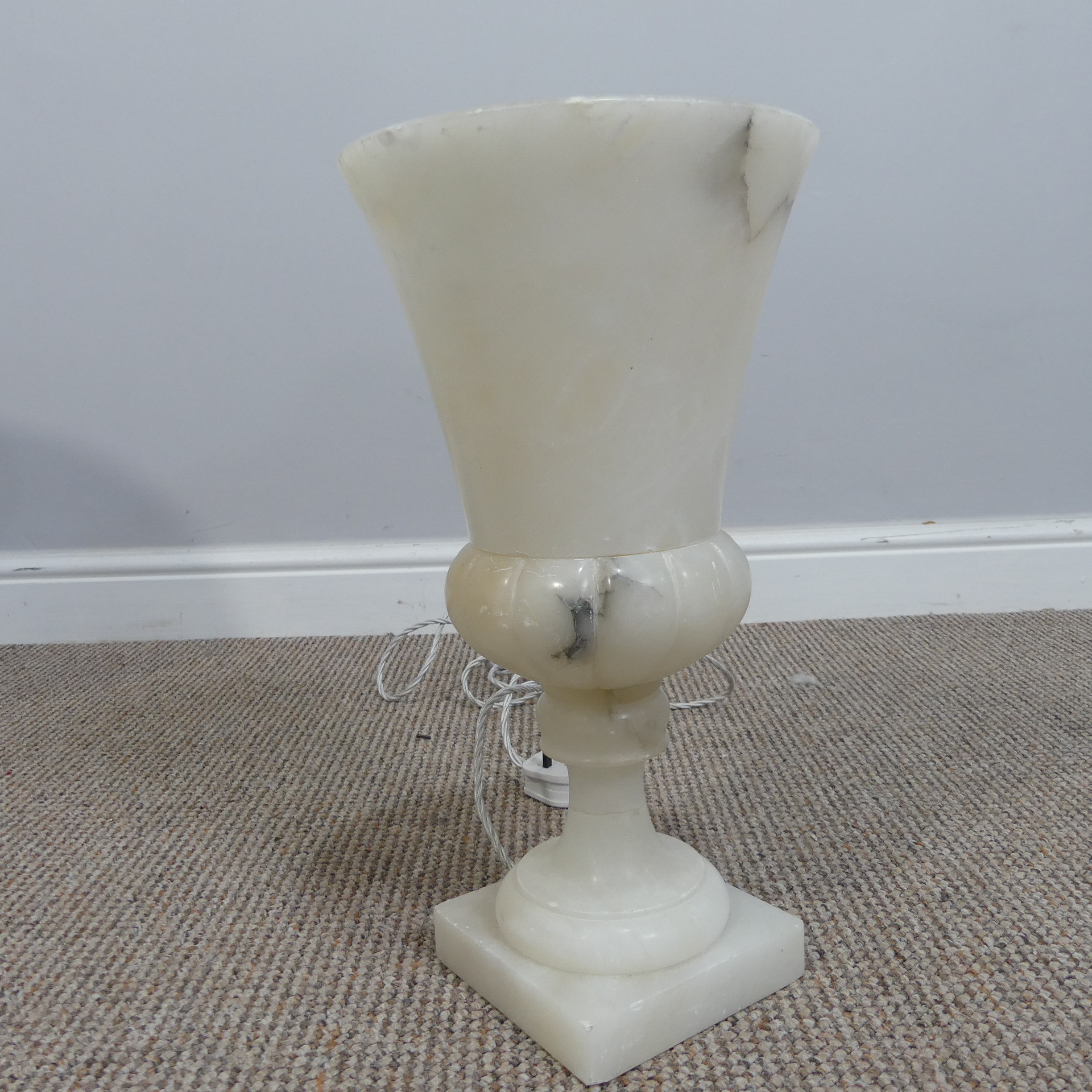 A carved alabaster circular occasional Table, raised on a triform base, W 46cm x D 46cm x H 50cm, - Image 6 of 6