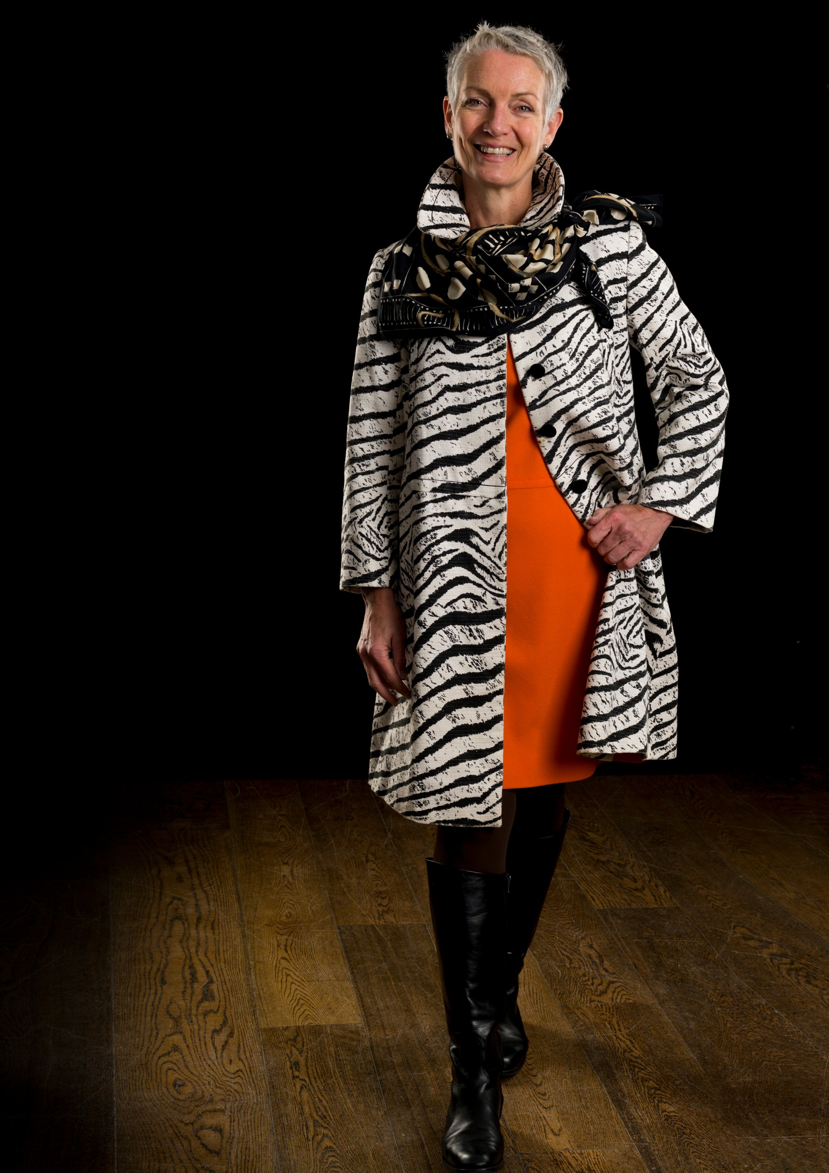 Vintage Fashion Tailoring, circa 1960s; a black and white zebra print Trench Coat, in a heavy slub - Image 2 of 7