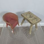 An antique small four-leg Milking Stool, W:25cm x H:22cm x D:17cm, together with a small Lloyd