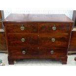 A Georgian flame mahogany Chest of Drawers, two short over two long, flanked by plain pilasters,