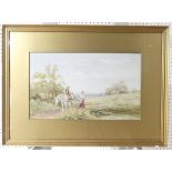 H. Hammond (20th century), Courtship at harvest time, watercolour, signed, 26cm x 44cm, framed