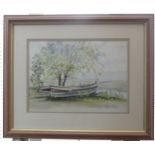 Paul Kenton (Contemporary), Fishing boat on river bank, watercolour, 24cm x 34cm, framed, together