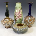A matched pair of Royal Doulton stoneware Vases, with gilt floral decoration, H 27cm, together