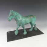 Emma Macfadyen (British 20th/21stC), a green patinated bronze sculpture of a Shire Horse, signed 'E