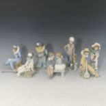 A small quantity of Nao Figurines, to include a Girl and Boy seated on a Bench, various Clowns and