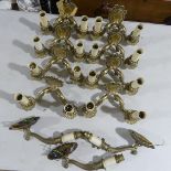 Eight two-branch brass Wall Lights, together with a pair of classical style brass wall lights (a