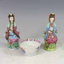A pair of Chinese porcelain Guanyin Figures, each polychrome decorated, possibly Chien-Lung