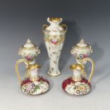 A Royal Doulton bone china twin handled baluster Vase, decorated with roses, signed E Wood,