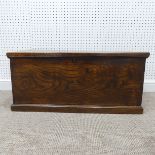 An antique elm Blanket Box, with iron hinges and steel lock plate, W:89cm x H:40cm x D:45cm.