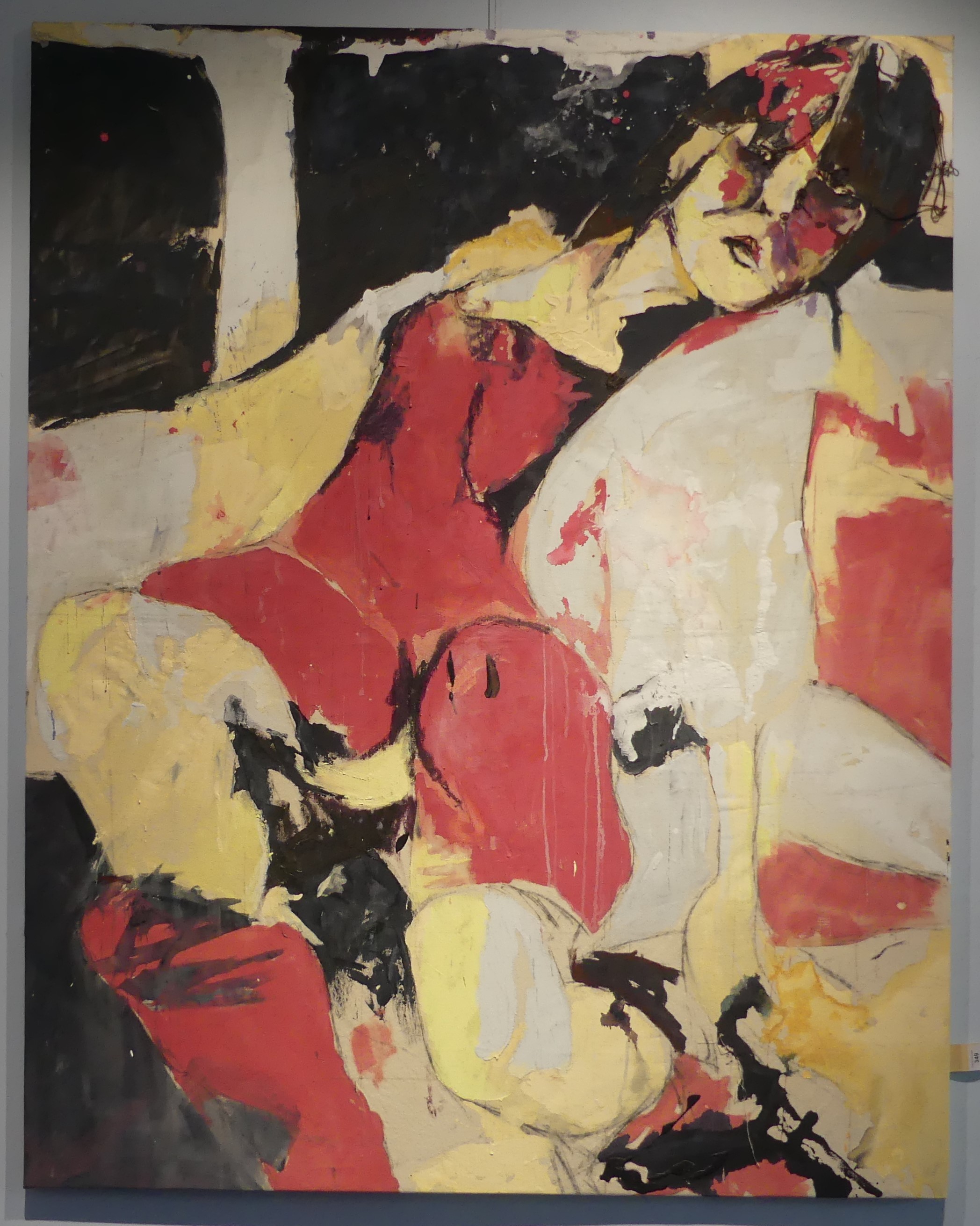 20th century School, 'Taxi', a large mixed media on canvas, 170cm x 135cm, unframed. Note: the