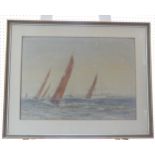 After Fred S. Cozzens (American, 1846-1928) Racing Yachts, coloured print, 34cm x 49cm, framed.