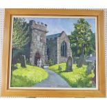Paul Redvers, (British, 1933-2021) Sidbury Church, acrylic on canvas, 51cm x 61cm, framed. Paul
