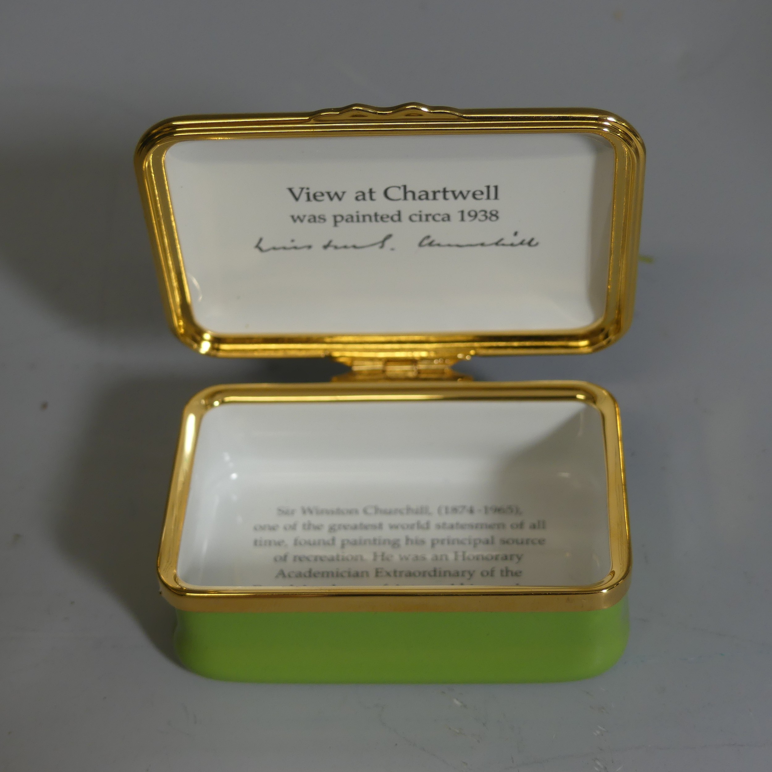 A limited edition Halcyon Days enamel Box after Winston Churchill, depicting 'View at Chartwell' ( - Image 4 of 4