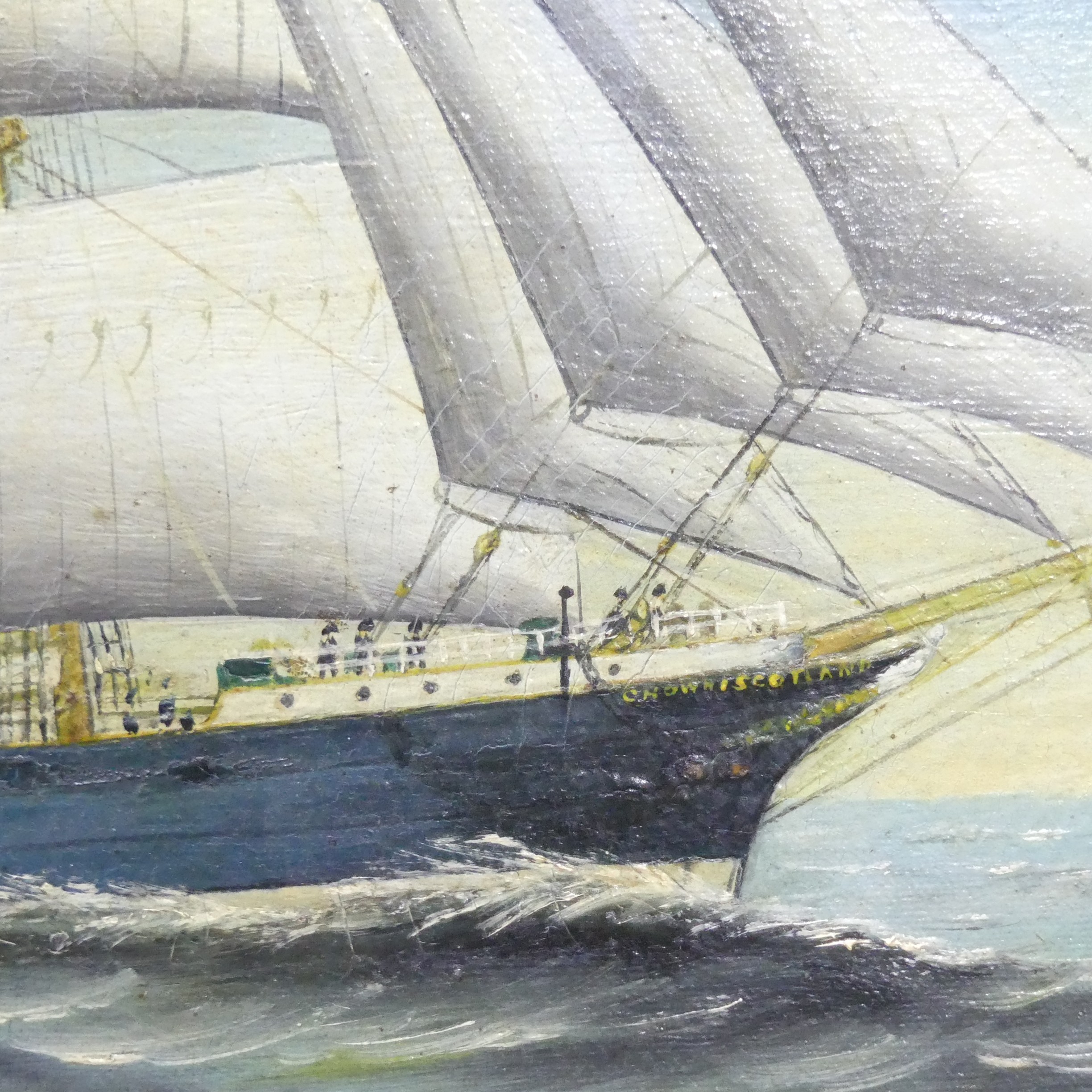 Late 19th century School, The clipper ‘Crown of Scotland’ off the coast, oil on canvas, 50cm x 76cm, - Image 3 of 4