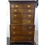 19th century mahogany Chest on Chest, the top section with with dentil cornice, blind fret frieze