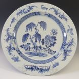 An Antique Chinese blue and white porcelain Charger, decorated with Trees and a Bridge, some small