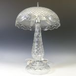 A Waterford cut crystal glass Table Lamp and Shade, the mushroom shade above a tapering cut stem