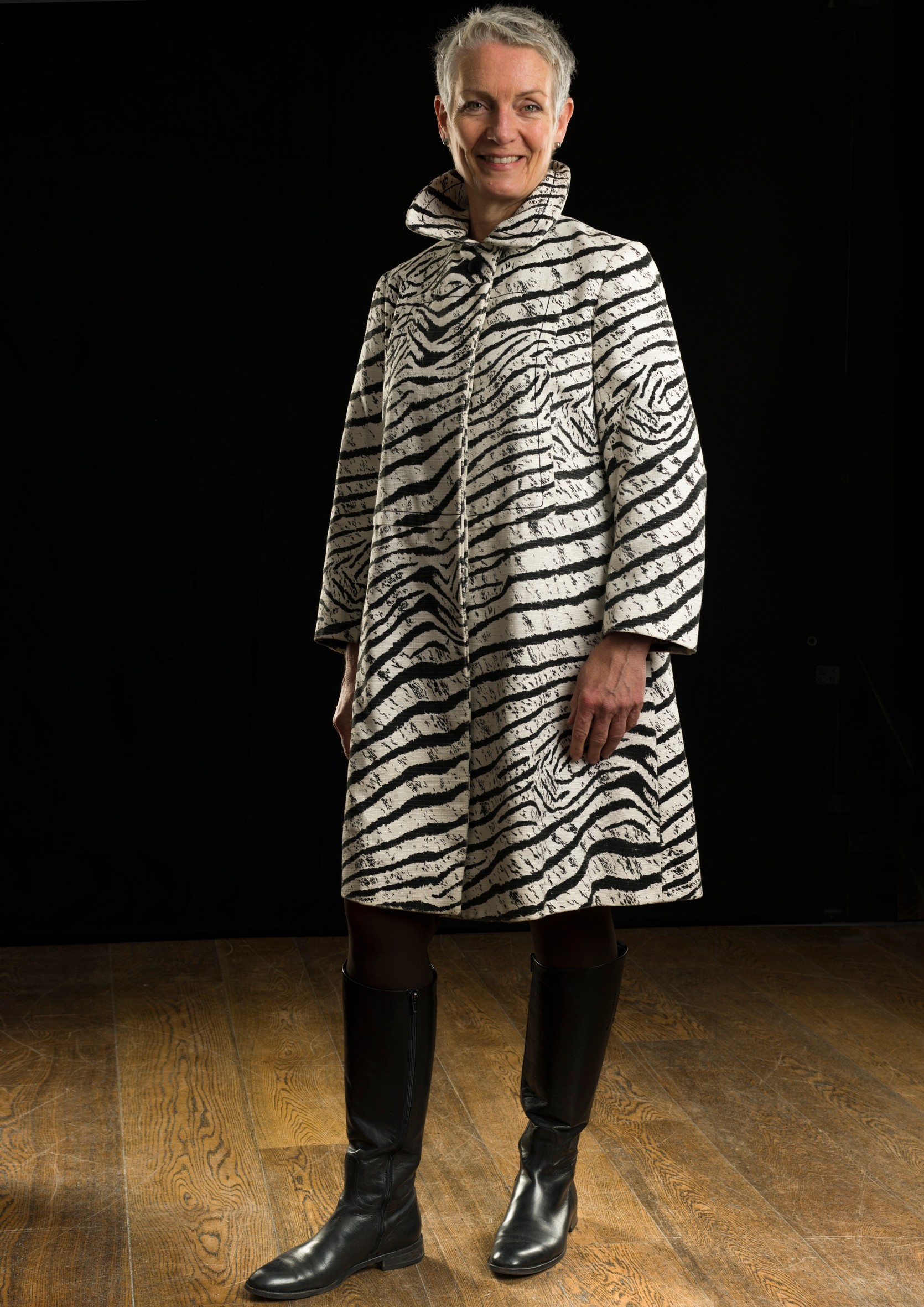 Vintage Fashion Tailoring, circa 1960s; a black and white zebra print Trench Coat, in a heavy slub