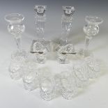 A pair of Waterford cut crystal navette form Salt Cellars, with silver plated spoons, 6cm high,