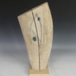 A Camilla Ward studio pottery Raku Sculpture, with incised and glazed decoration, signed to base,