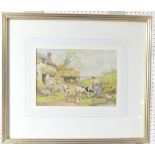 H. Hammond (20th century), Ye Olde Inn, and Feeding the Calves, a pair, pencil and watercolour,