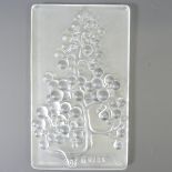 A R Lalique opalescent glass 'Raisin Muscat' Menu Plaque, moulded in high relief with a hanging