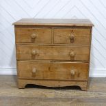 A Victorian pine Chest of Drawers, two short and two long drawers, on bracket feet, W:89cm x H: