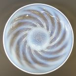 An R. Lalique opalescent glass Bowl, in the 'Poisson' pattern, engraved R. Lalique to centre, 29cm