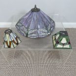 A Tiffany style glass ceiling light Shade, decorated with dragonfly, 51cm diameter, together with
