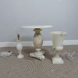 A carved alabaster circular occasional Table, raised on a triform base, W 46cm x D 46cm x H 50cm,