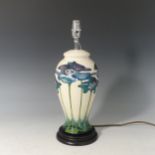 A Moorcroft 'Blue Heaven' pattern Table Lamp and Shade, tube lined decoration on cream ground, H