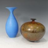 A studio pottery Squat Vase by Andrew Hill, with mottled glaze, together with another studio pottery