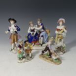 A pair of Sitzendorf porcelain Figures, depicting gardeners, on gilt scrolled base, H 20cm, together