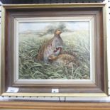 Ken Turner (b. 1926), Pair of Grouse in grassland, oil on panel, signed lower left, 22cm x 27cm,
