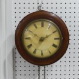 A 19th century mahogany Postmans alarm clock, the circular dial with Roman numerals, with two