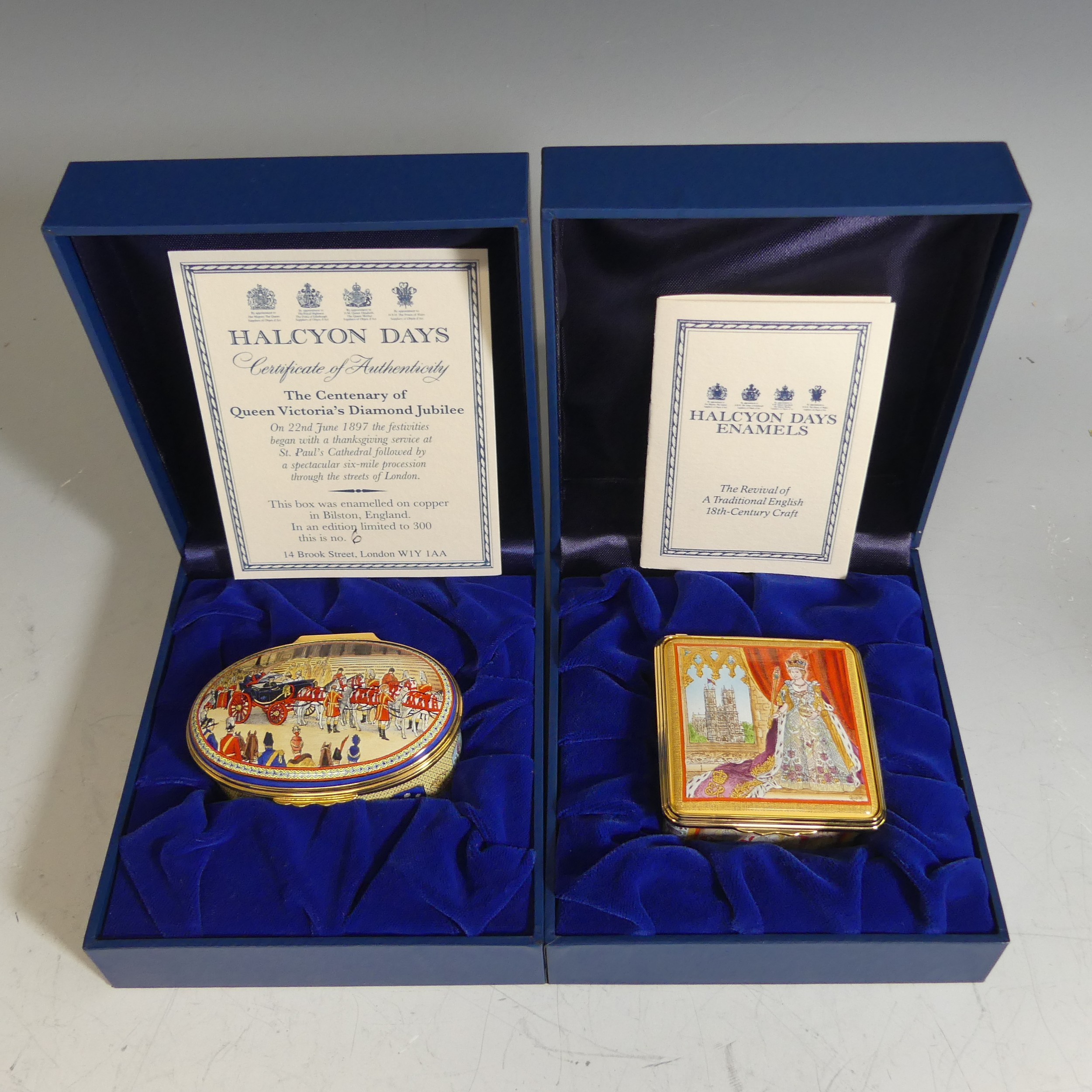A quantity of Halcyon Days enamel Boxes of Royal Interest, to include Charles I (123/350), 100th - Image 2 of 4