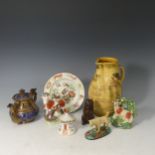 A quantity of early 19thC and later Pottery, to include a Staffordshire figure of a Ram with bocage,