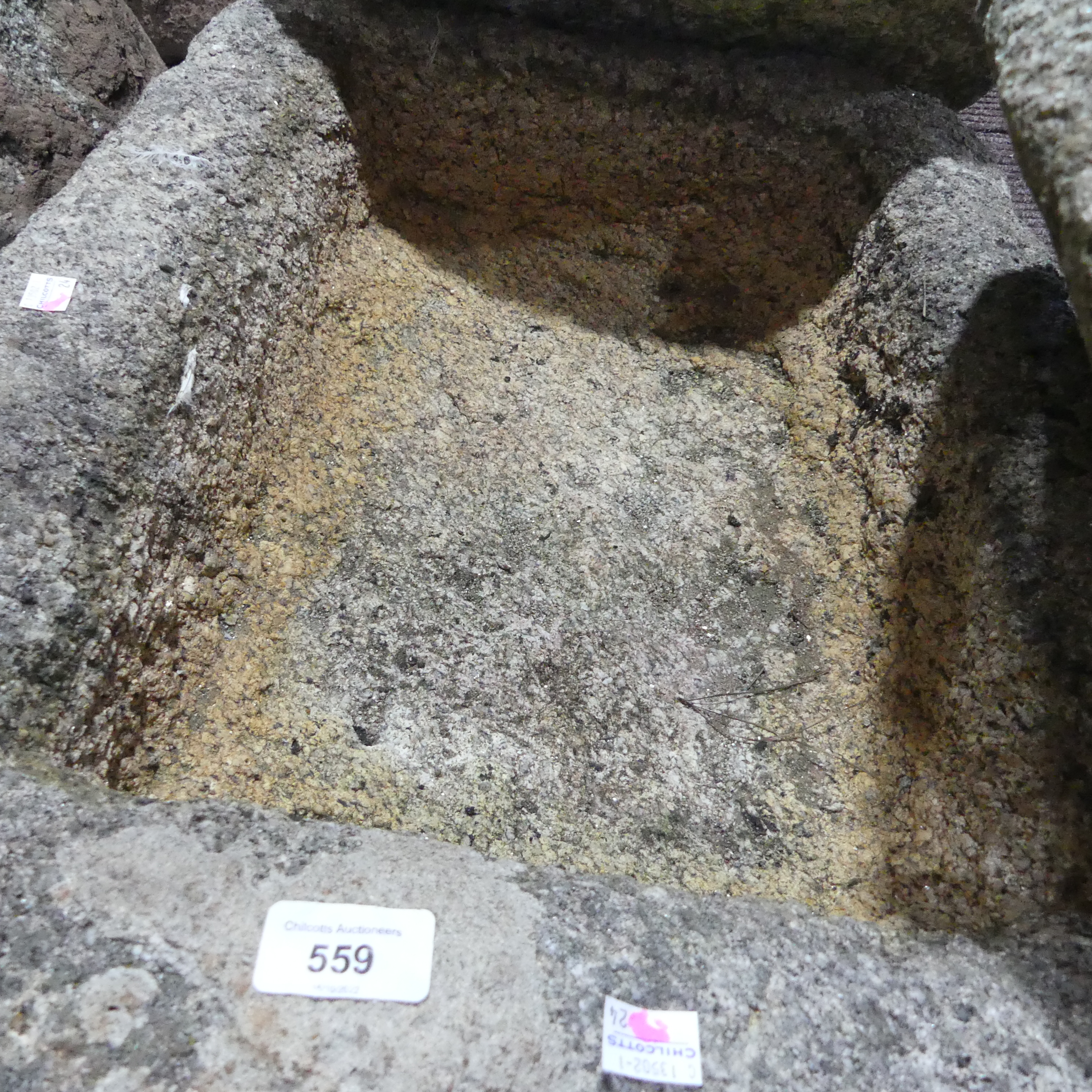 Garden Statuary; an antique granite rectangular Trough, W 69cm x D 52cm x H 22cm. - Image 2 of 2